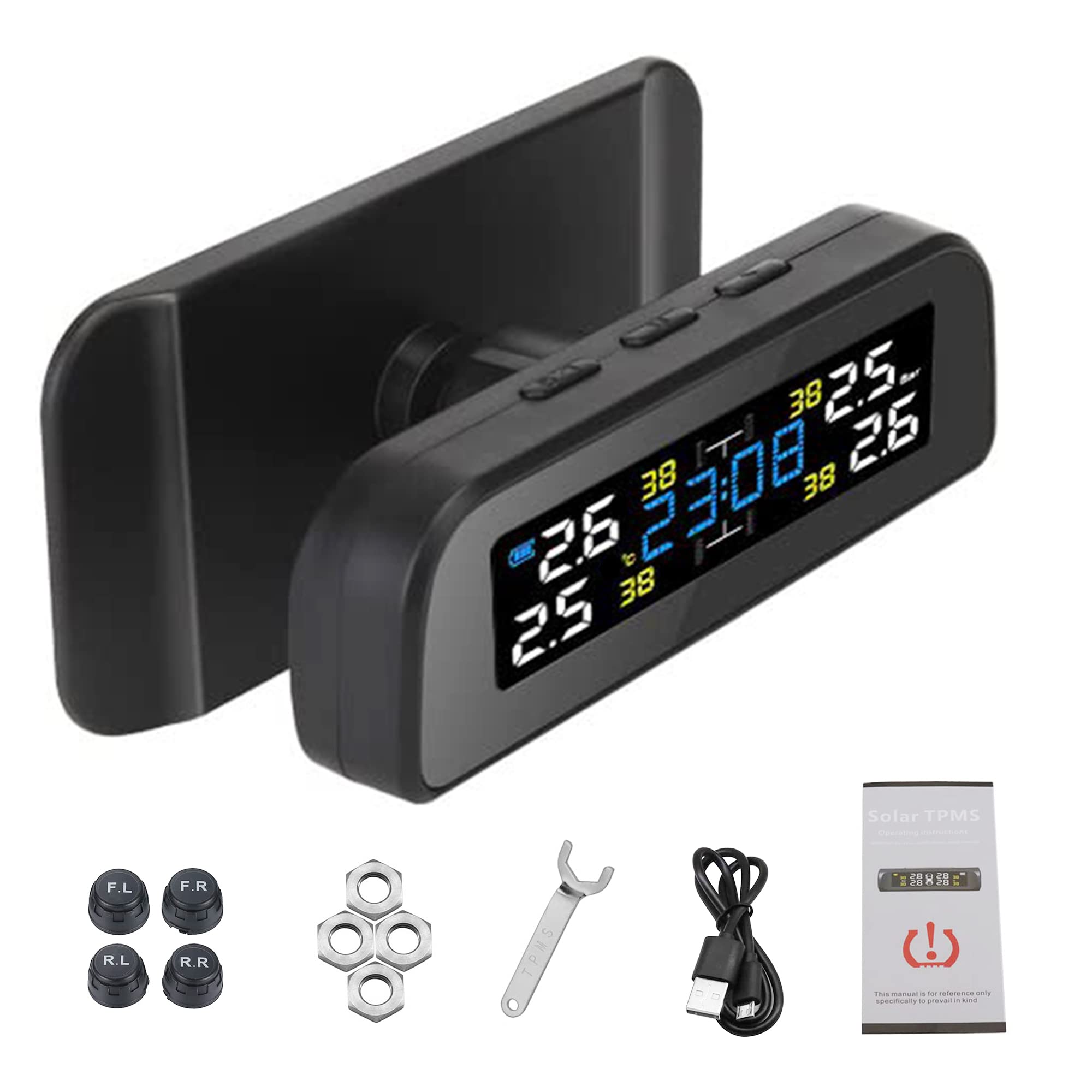 STHIRA Tyre Pressure Monitor Tpms For Cars, Solar Car Tyre Pressure Monitoring System For Car With 4 External Sensors, Tire Pressure Monitor With 3 Digital Accrate Real-Time LCD Display, 0-51PSI STHIRA Tyre Pressure Monitor Tpms For Cars, Solar Car Tyre Pressure Monitoring System For Car With 4 External Sensors, Tire Pressure Monitor With 3 Digital Accrate Real-Time LCD Display, 0-51PSI